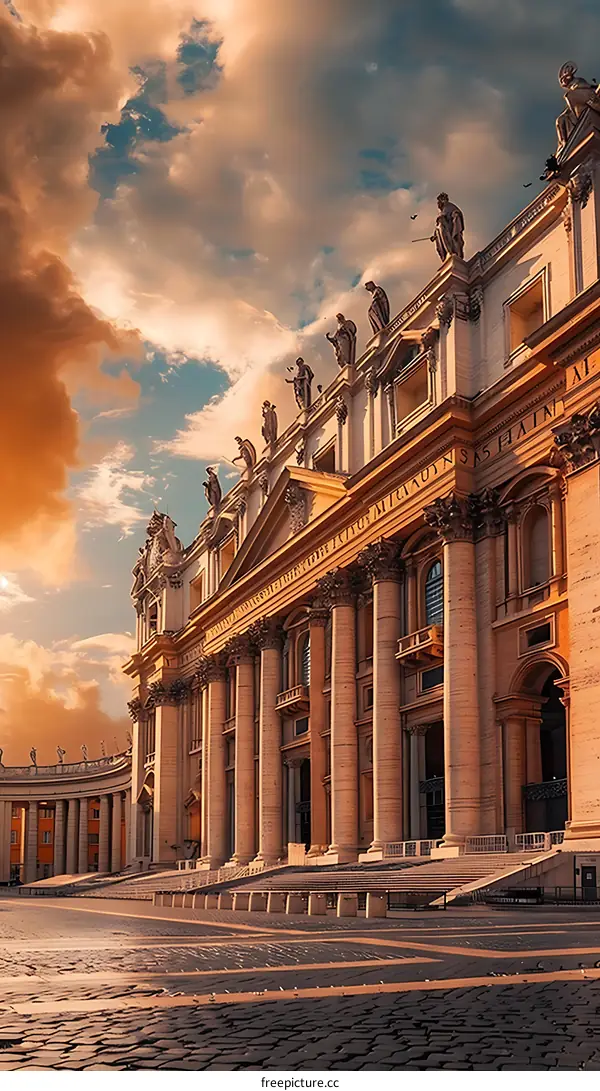 St Peters Basilica Facade in Rome During Sunset