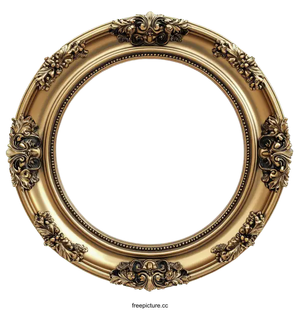 [Transparent Background PNG]Ornate Gold Round Picture Frame