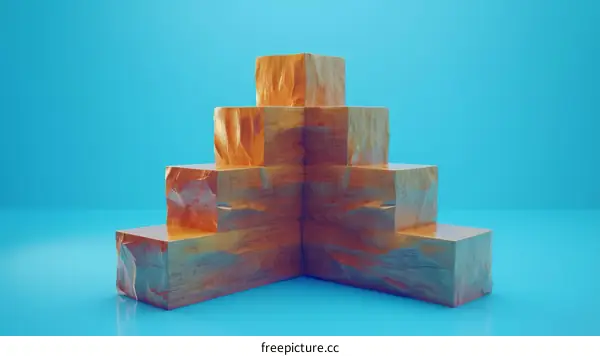 3D rendering of wooden podium or pedestal isolated on blue background