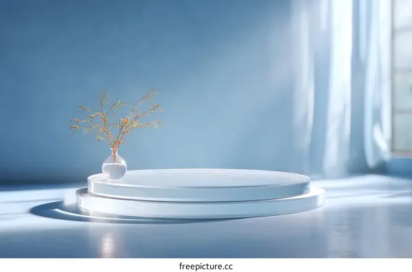 Minimalist Light Blue Display Stand with Dried Branches