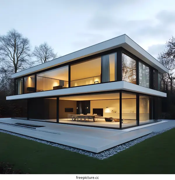 Modern Architecture House With Large Windows and Stone Patio