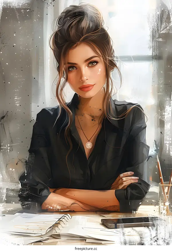 portrait of a beautiful woman in black shirt