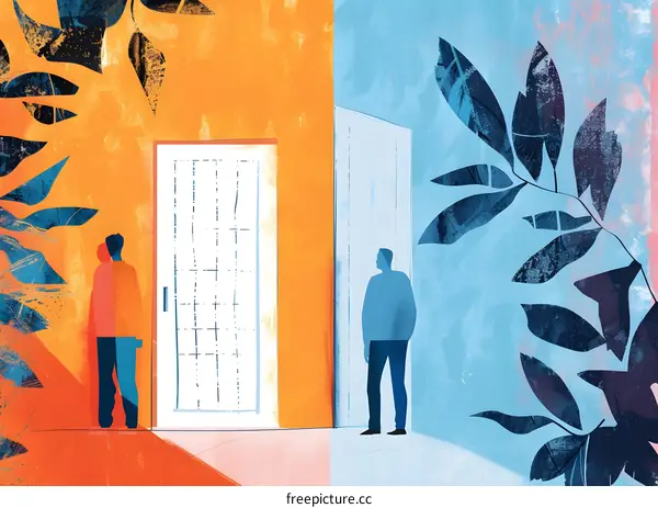 Two Men Standing on Opposite Sides of a Doorway