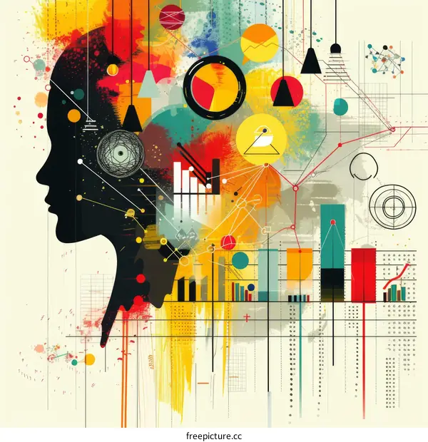 Colorful Illustration of a Head with Data