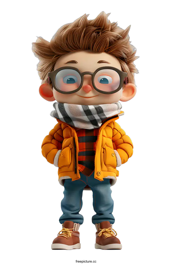 [Transparent Background PNG]Cartoon Boy Wearing Glasses and Winter Clothes