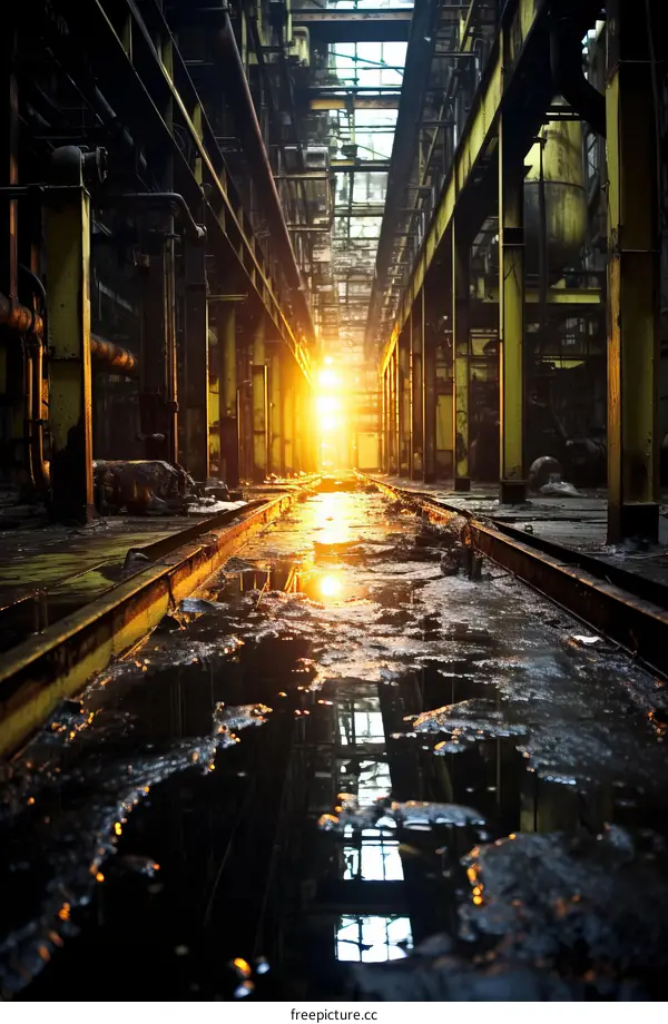 Sunbeams Illuminating an Abandoned Factory Interior