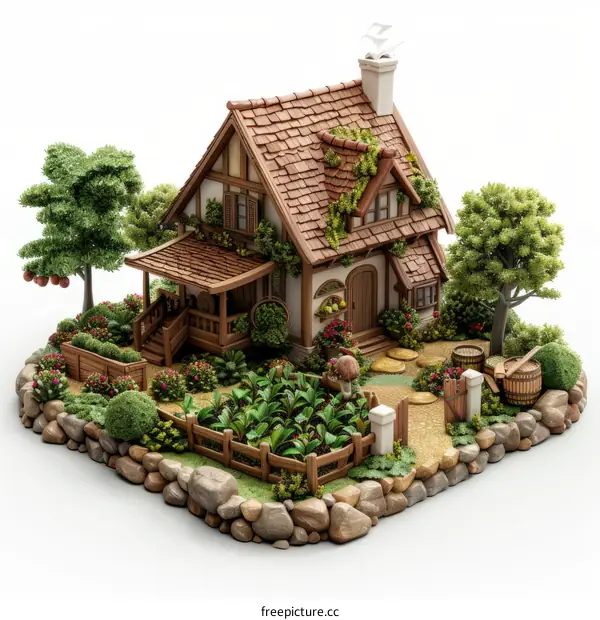 Little girl picking vegetables in the garden of her house