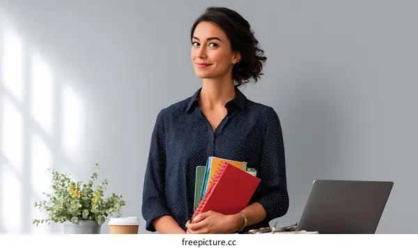 Confident Woman with Notebooks