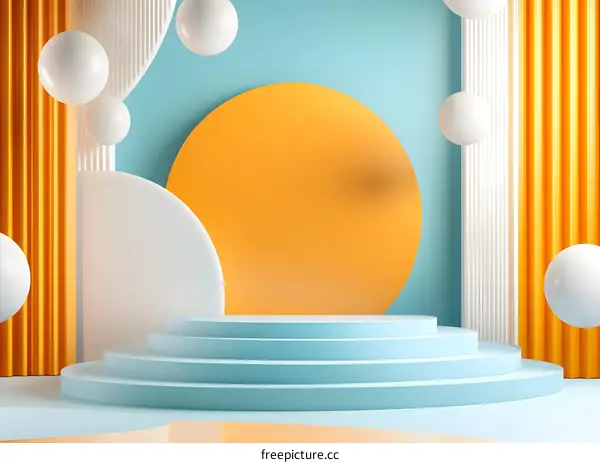 Abstract 3D Minimalist Background With Blue And Yellow Colors