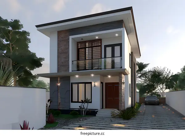 Modern House Design with Balcony and Yard