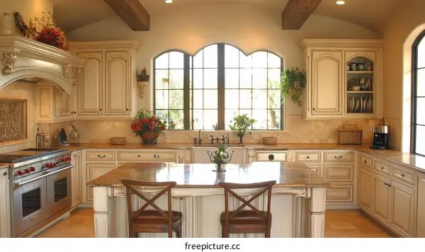 Elegant Cream Kitchen with Large Bay Window