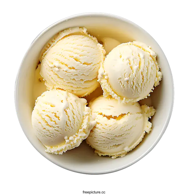 [Transparent Background PNG]Vanilla Ice Cream Scoops in a Bowl