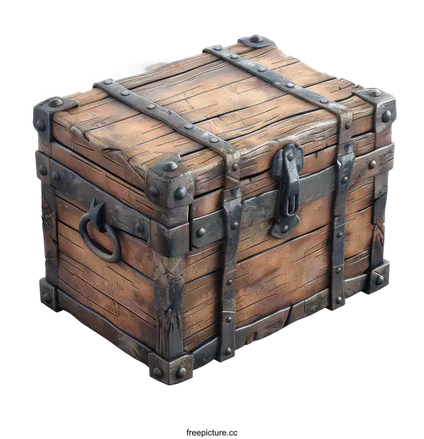 [Transparent Background PNG]Old wooden chest isolated on black background