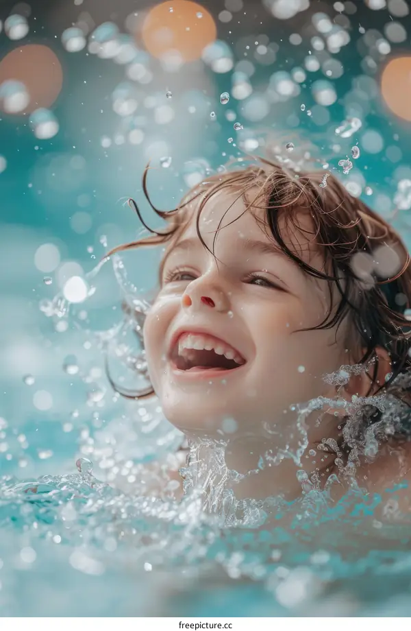 Ecstatic Kid Having Fun in Swimming Pool