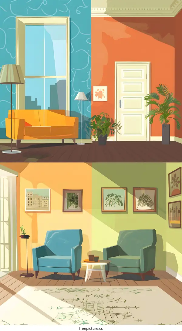 Living Room Interior Design with Two Armchairs and a Coffee Table