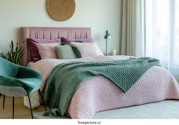 Cozy Pink and Green Bedroom Interior Design