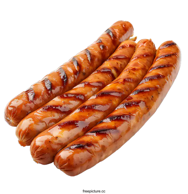 [Transparent Background PNG]Grilled sausages isolated on a white background
