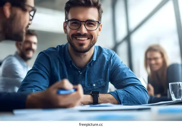 Smiling Businessman Looking at His Colleague in the Office
