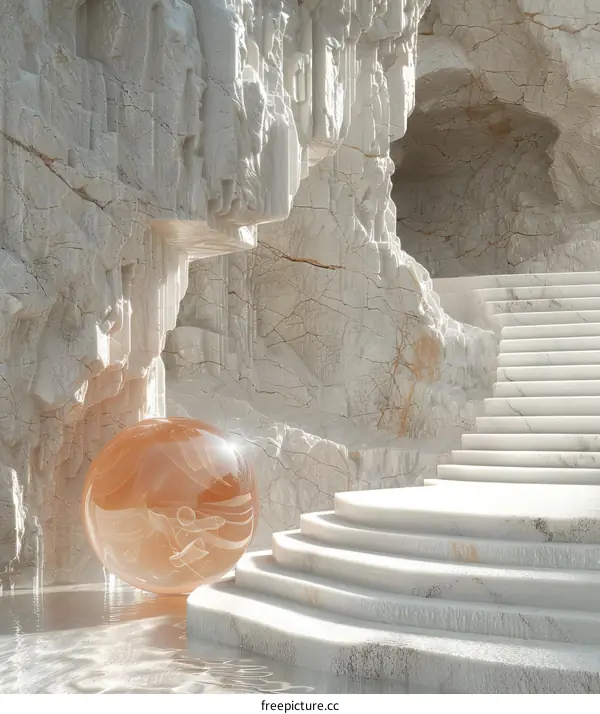 Surreal Cave Stairs with Sphere