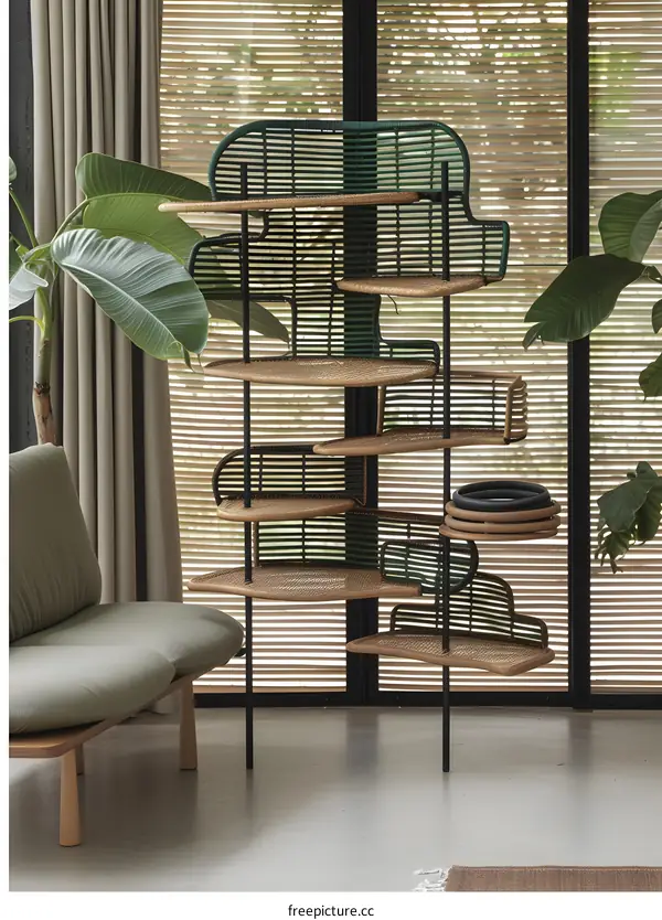 Modern Woven Rattan Bookshelf Design for Interior Decor
