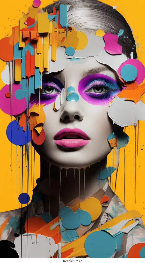 Colorful portrait of a woman with paint dripping down her face
