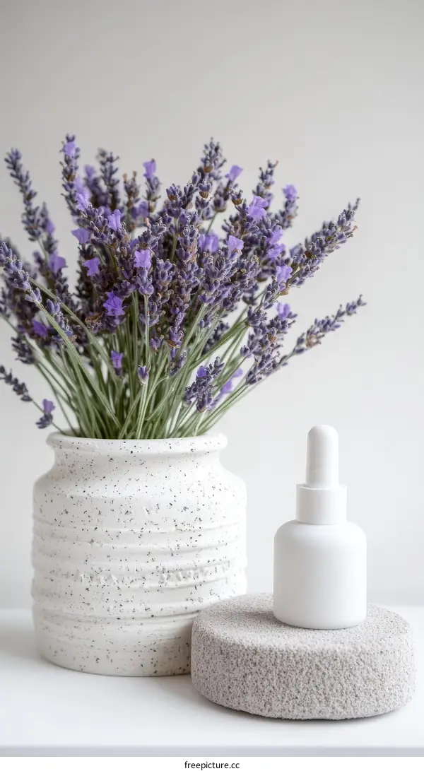 Lavender Bouquet with Cosmetic Bottle on Display