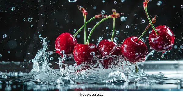 Cherries Splashing Water