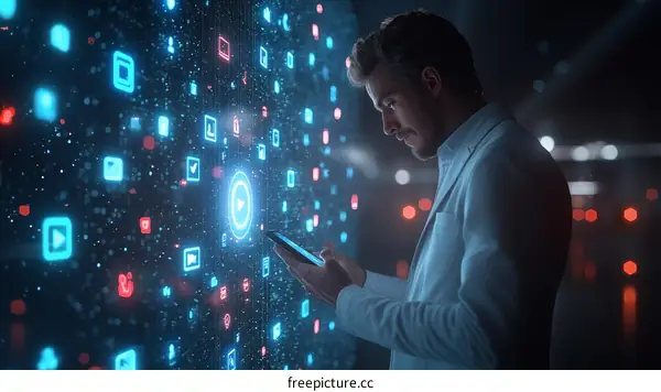 Modern Digital Media Technology Illustration with Businessman