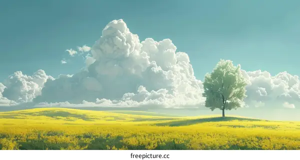 Beautiful Spring Field with Dramatic Cloudscape