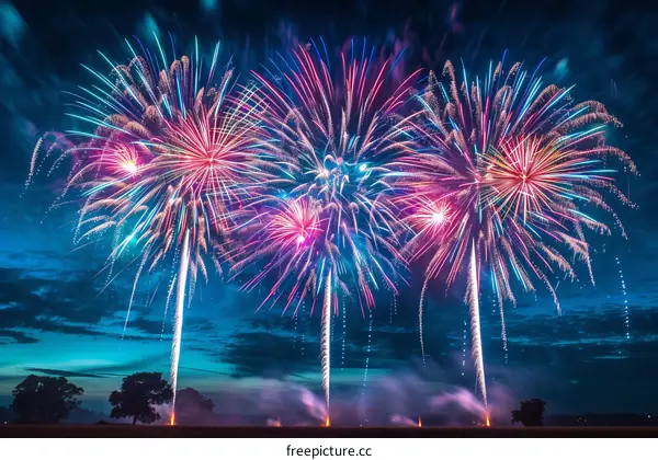 Night sky lit up with bright and colorful fireworks