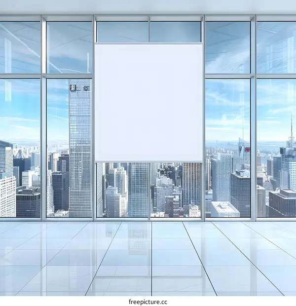 Blank Billboard in Modern Office with City View
