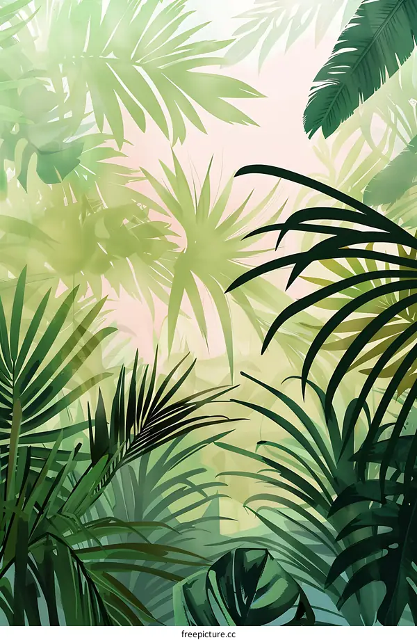 Tropical Leaves Illustration Green Background