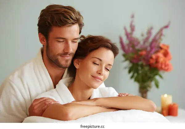 Couple Relaxing Together in a Spa Setting
