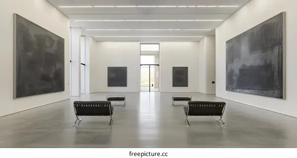 Modern Art Gallery Interior with Grey Paintings