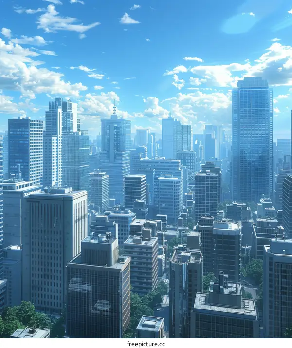 Modern Cityscape Illustration with High-Rise Buildings