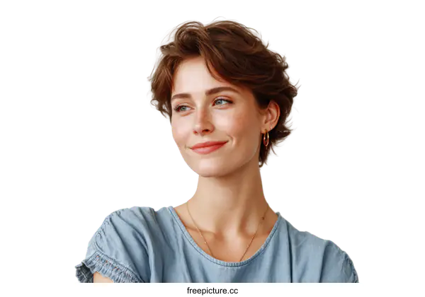 [Transparent Background PNG]Smiling Woman with Short Brown Hair
