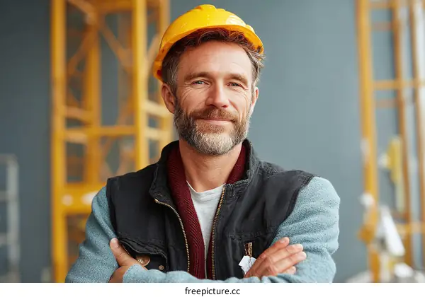 Construction Worker Portrait in a Building Site