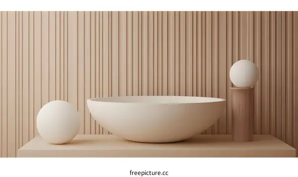 Minimalist 3D Render of Geometric Shapes with Wooden Background