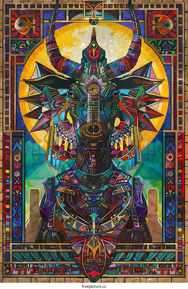 Abstract Colorful Bull With Horns Geometric Mosaic Art