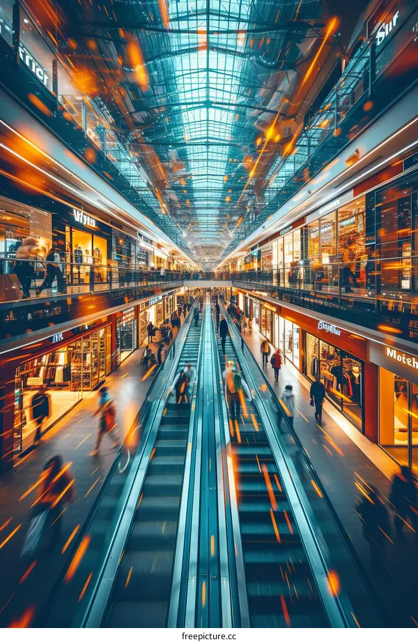 Motion blur of people walking in a shopping mall