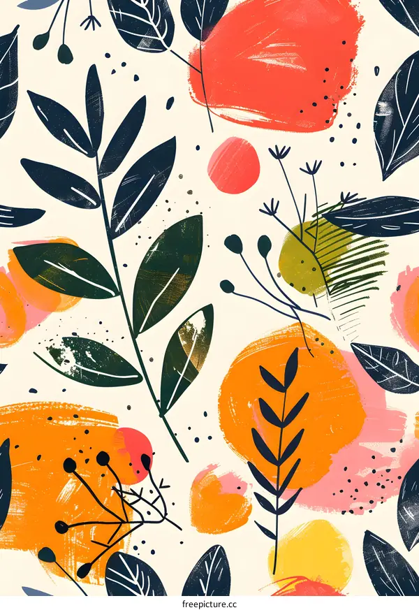 colorful abstract leaves and circles pattern