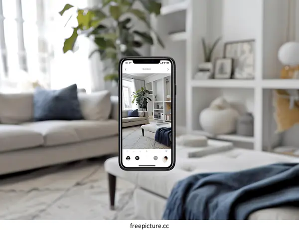 Smartphone Showing Interior Design App With Living Room