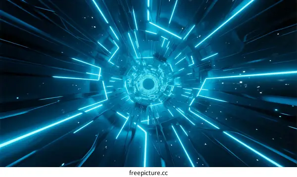 Neon-Lit Abstract Tunnel with Geometric Lines and Circles