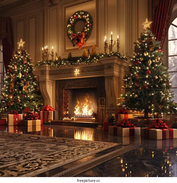 Luxury Christmas Living Room with Fireplace