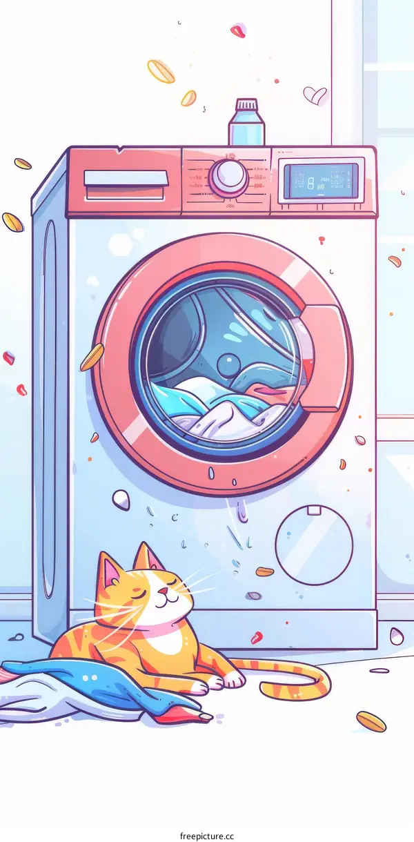 A washing machine and a cat