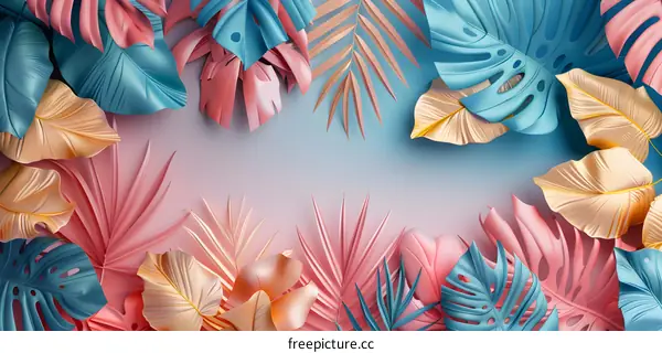 Pink and Blue Tropical Leaves