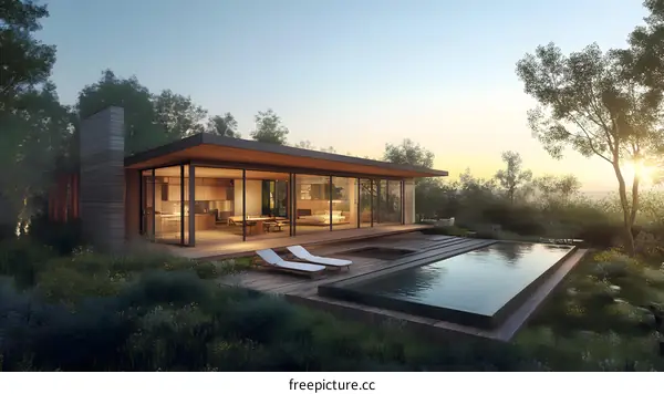 Modern House with Pool and Sunset View