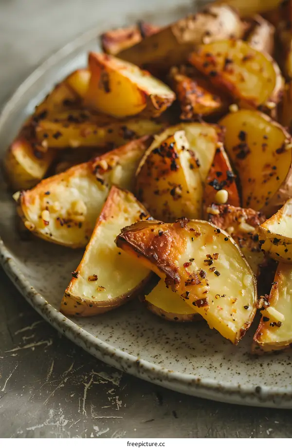 Close Up Of Roasted Potato Wedges