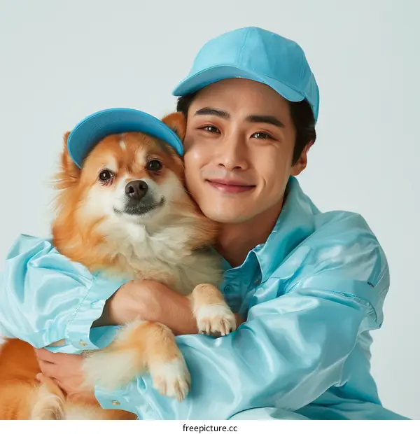 South Korean actor Lee Min-ho poses with a dog