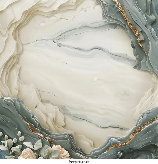 Abstract Marble Background With Gold Glitter And Roses